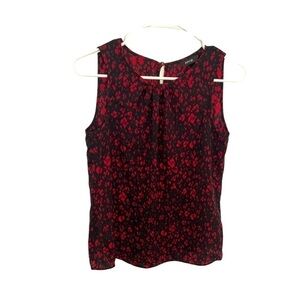Apt. 9 Womens Size XS Sleeveless Blouse Black Red Animal Print Geometric Keyhole